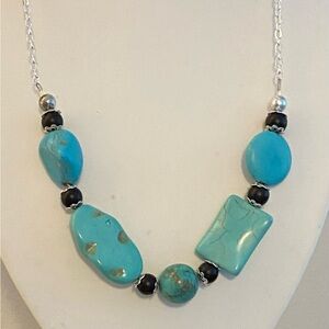 Turquoise & Matte Black Onyx crystal statement necklace TURQ